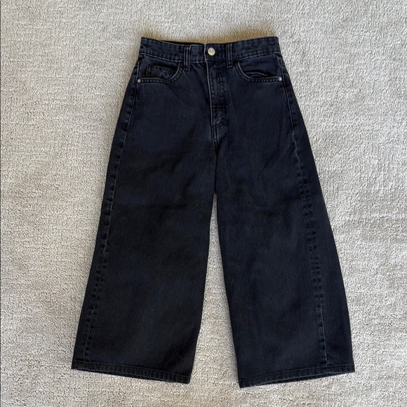 Zara Wide-Leg Cropped Black Denim Jeans - Picture 1 of 7